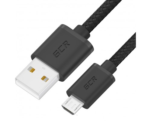 GCR Кабель 1.5m MicroUSB, быстрая зарядка, черный нейлон, GCR-54086