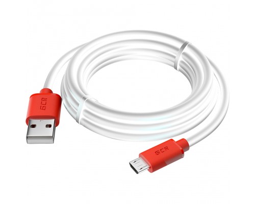 GCR Кабель 2.0m MicroUSB, белый, красные коннекторы, быстрая зарядка, 28/24 AWG, GCR-53217