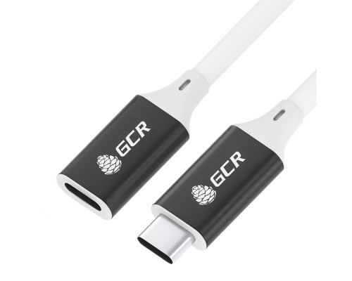 GCR Удлинитель USB 3.1 Type C-С, 3.0m белый, 100W/20V/5A, M/F, TPE, AL сase черный, белый ПВХ, экран, армированный, GCR-53735