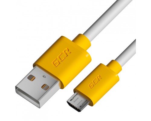 GCR Кабель 1.5m MicroUSB, белый, желтые коннекторы, быстрая зарядка, 28/24 AWG, GCR-53222