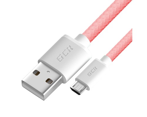 GCR Кабель 3A 0.5m MicroUSB, быстрая зарядка, розовый нейлон,  GCR-51688