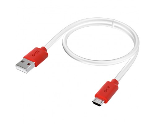 GCR Кабель 1.0m MicroUSB, белый, красные коннекторы, быстрая зарядка, 28/24 AWG, GCR-53215