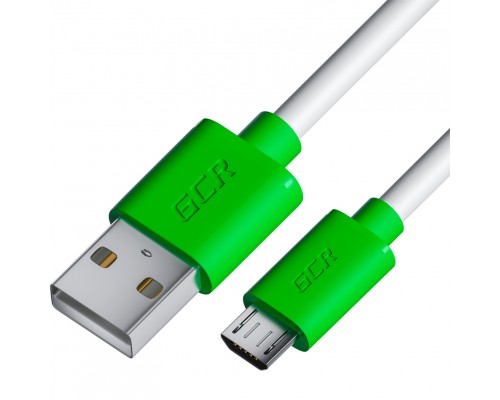 GCR Кабель 2.0m MicroUSB, белый, зеленые коннекторы, быстрая зарядка, 28/24 AWG, GCR-53228