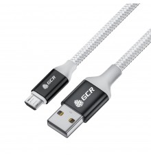 GCR QC Кабель 1.5m MicroUSB, быстрая зарядка, белый нейлон, AL корпус черный, белый ПВХ, 28/24 AWG, GCR-53269                                                                                                                                             