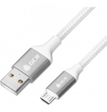 GCR QC Кабель 1.5m MicroUSB, быстрая зарядка, белый нейлон, AL корпус серебро, белый ПВХ, 28/24 AWG, GCR-52469                                                                                                                                            