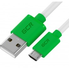 GCR QC Кабель 0.3m MicroUSB, быстрая зарядка, белый TPE, зеленые коннекторы, 28/22 AWG, GCR-53281                                                                                                                                                         