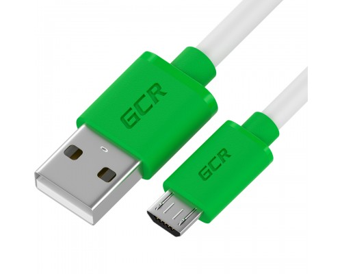 GCR QC Кабель 0.3m MicroUSB, быстрая зарядка, белый TPE, зеленые коннекторы, 28/22 AWG, GCR-53281