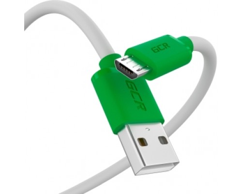 GCR QC Кабель 0.3m MicroUSB, быстрая зарядка, белый TPE, зеленые коннекторы, 28/22 AWG, GCR-53281