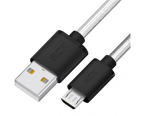 GCR Кабель 1.5m MicroUSB, прозрачный, черные коннекторы, быстрая зарядка, 28/24 AWG, GCR-54476