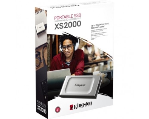 Твердотельный накопитель/ Kingston SSD XS2000, 4000GB, Portable Type-C, USB 3.2 Gen 2x2, R/W 2000/2000MB/s, IP55, 70x33x14mm, Silver (5 лет)