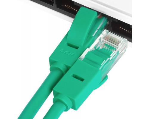 Патчкорд Greenconnect  прямой 1.5m, UTP кат.5e, зеленый, позолоченные контакты, 24 AWG, литой, GCR-LNC05-1.5m, ethernet high speed 1 Гбит/с, RJ45, T568B