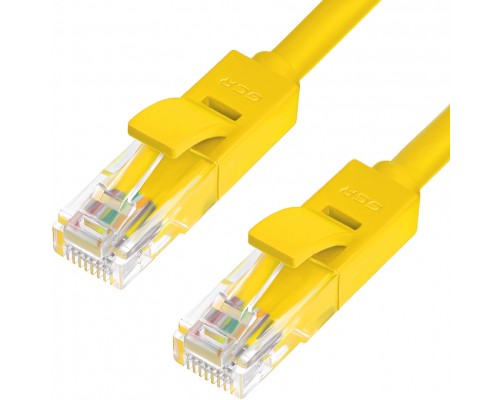 Патчкорд Greenconnect  прямой 0.15m, UTP кат.5e, желтый, позолоченные контакты, 24 AWG, литой, GCR-LNC02-0.15m, ethernet high speed 1 Гбит/с, RJ45, T568B