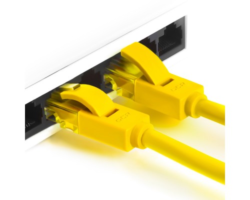 Патчкорд Greenconnect  прямой 0.1m, UTP кат.5e, желтый, позолоченные контакты, 24 AWG, литой, GCR-LNC02-0.1m, ethernet high speed 1 Гбит/с, RJ45, T568B