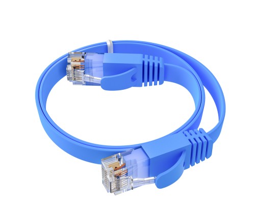 Патчкорд GCR  PROF плоский прямой 20.0m, UTP медь кат.6, синий, 30 AWG, ethernet high speed 10 Гбит/с, RJ45, T568B, GCR-52864