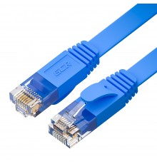 Патчкорд GCR  PROF плоский прямой 0.3m, UTP медь кат.6, синий, 30 AWG, ethernet high speed 10 Гбит/с, RJ45, T568B, GCR-53086                                                                                                                              