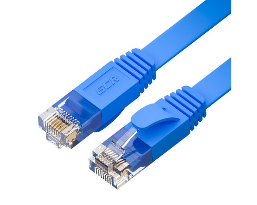 Патчкорд GCR  PROF плоский прямой 0.3m, UTP медь кат.6, синий, 30 AWG, ethernet high speed 10 Гбит/с, RJ45, T568B, GCR-53086