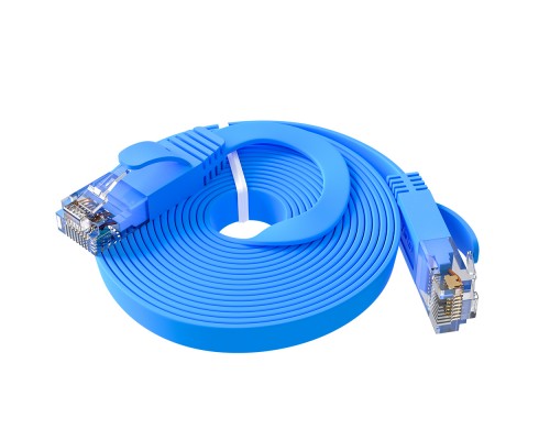 Патчкорд GCR  PROF плоский прямой 0.3m, UTP медь кат.6, синий, 30 AWG, ethernet high speed 10 Гбит/с, RJ45, T568B, GCR-53086