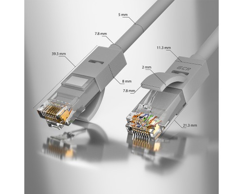 Патчкорд GCR  прямой 1.0m UTP кат.5e, серый, 24 AWG, литой, ethernet high speed 1 Гбит/с, RJ45, T568B, GCR-LNC03-0.6m