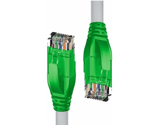 Патчкорд прямой 1.0m UTP кат.5e, серый, зеленые коннекторы, 24 AWG, литой, ethernet high speed 1 Гбит/с, RJ45, T568B