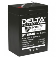 Батарея DELTA серия DT, DT 6045, напряжение 6В, емкость 4.5Ач (разряд 20 часов),  макс. ток разряда (5 сек.) 70А, макс. ток заряда 1.35А, свинцово-кислотная типа AGM, клеммы F1, ДxШxВ 70х47х100мм., вес 0.75кг., срок службы 5 лет./ Battery DELTA serie