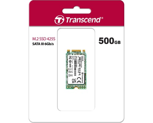 Твердотельный накопитель/ Transcend SSD 425S, 500GB, M.2(22x42mm), SATA3, 3D TLC, R/W 530/480MB/s, IOPs 50 000/75 000, TBW 180, DWPD 0.3 (3 года)