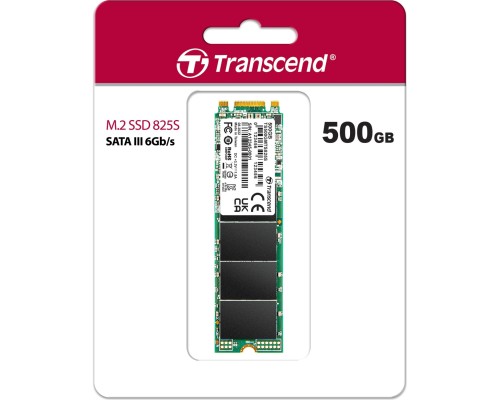 Накопитель Transcend MTS825S TS500GMTS825S SSD, M.2, 500Gb, SATA-III, чтение  530 Мб/сек, запись  480 Мб/сек, 3D NAND, 180 TBW