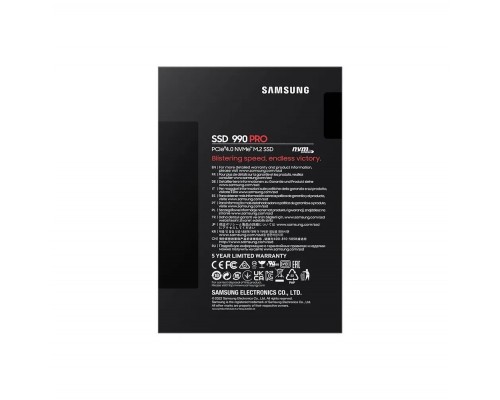Накопитель Samsung SSD 990 PRO MZ-V9P2T0BW M.2, 2.0Tb, PCIe 4.0 x4, чтение  7450 Мб/сек, запись  6900 Мб/сек, 3D NAND, NVMe, 1200 TBW