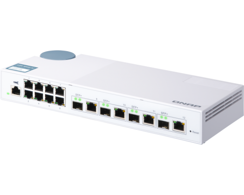 QNAP QSW-M408-4C 10 Gbps managed switch with 4 SFP + ports, combined with RJ-45, 8 1 Gbps RJ-45 ports, bandwidth up to 96 Gbps, JumboFrame support.