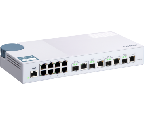 QNAP QSW-M408-4C 10 Gbps managed switch with 4 SFP + ports, combined with RJ-45, 8 1 Gbps RJ-45 ports, bandwidth up to 96 Gbps, JumboFrame support.