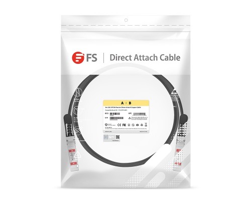 Твинаксиальный медный кабель/ 3m (10ft) FS for Mellanox MCP2M00-A003 Compatible 25G SFP28 Passive Direct Attach Copper Twinax Cable P/N
