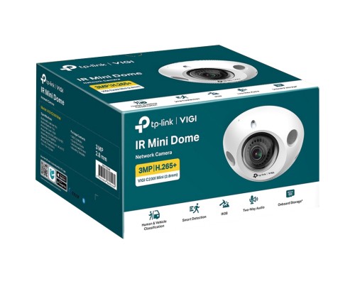 Компактная купольная IPкамера 3 Мп с ИКподсветкой/ 3MP Mini Dome Network Camera SPEC:H.265+/H.265/H.264+/H.264, 1/2.8