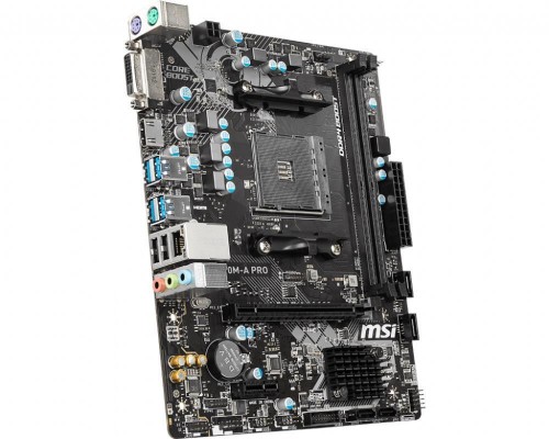 Материнская плата A320M-A PRO, Socket AM4, AMD® A320, 2xDDR4-2400, 1xPCI-Ex16x, 1xPCI-Ex, DVI-D+HDMI, 4xSATA3(RAID 0/1/10), 8 Ch Audio, GLan, (2+4)xUSB2.0, (4+2)xUSB3.1, 2xPS/2, mATX, RTL