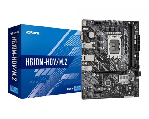 Материнская плата ASROCK Intel H610 LGA1700 MicroATX Memory DDR4 Количество слотов памяти 2 слота 2xPCI-Express 3.0 1x 1xPCI-Express 4.0 16x 1xM.2 1xРазъем 15pin D-sub 1xВыход HDMI 1xВыход DisplayPort