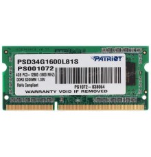 Модуль памяти для ноутбука SODIMM 4GB PC12800 DDR3L PSD34G1600L81S PATRIOT                                                                                                                                                                                