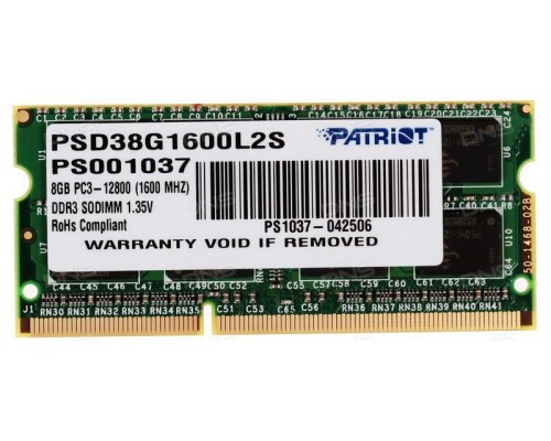 Модуль памяти для ноутбука SODIMM 8GB PC12800 DDR3L PSD38G1600L2S PATRIOT