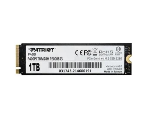 Жесткий диск SSD PATRIOT P400 1Тб M.2 PCIe Gen4 NVMe 3D NAND Скорость записи 4800 Мб/сек. Скорость чтения 5000 Мб/сек. 3.58mm TBW 800 Тб P400P1TBM28H