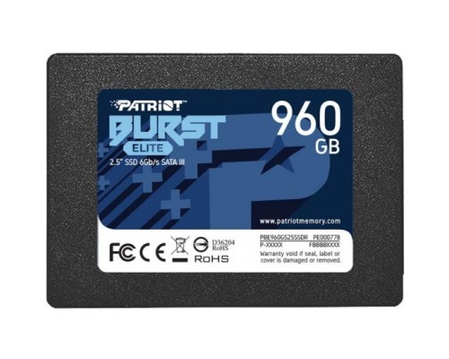 Жесткий диск SSD PATRIOT Burst Elite 960Гб Наличие SATA 3.0 3D NAND Скорость записи 320 Мб/сек. Скорость чтения 450 Мб/сек. 2,5