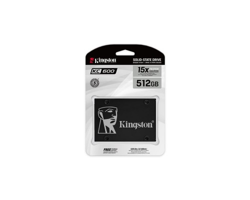 Жесткий диск SSD KINGSTON KC600 512Гб Наличие SATA 3.0 3D NAND Скорость записи 520 Мб/сек. Скорость чтения 550 Мб/сек. 2,5