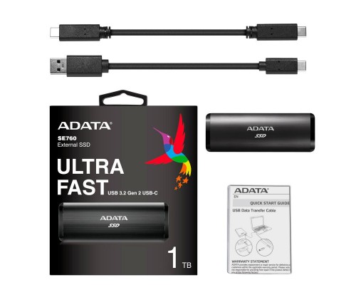 Внешний тверд. накопитель ADATA SE760 2Тб USB 3.2 Скорость записи 800 Мб/сек. Скорость чтения 1000 Мб/сек. 1,8