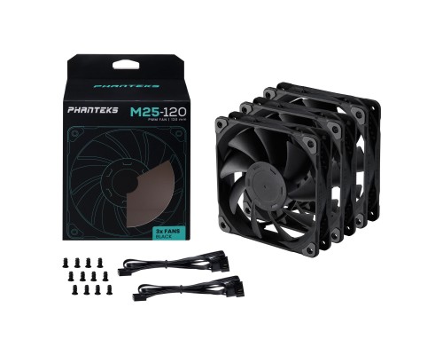 Комплект вентиляторов (3шт.) PHANTEKS M25 Black 120x120x25мм (PWM, 20шт./кор, 500-2000 об/мин, 35.7dBa) / PH-F120M25_PWM_BBK01_3P_RU