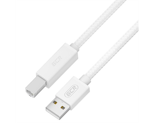 GCR Кабель Premium 1.0m USB 2.0, AM/BM, белый нейлон 28/24 AWG, экран, армированный, морозостойкий