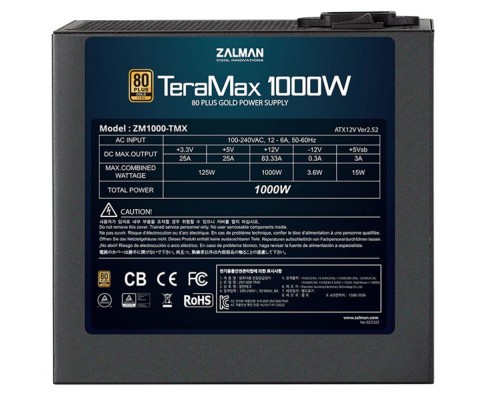 Блок питания Zalman ZM1200-TMX, 1200W, ATX12V v2.52, APFC, 12cm Fan, 80+ Gold, Full Modular, Retail