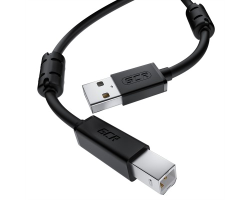 GCR Кабель PROF 1.5m USB 2.0, AM/BM, черный, ферритовые кольца, 28/24 AWG, экран, армированный, морозостойкий