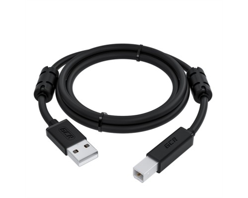 GCR Кабель PROF 1.5m USB 2.0, AM/BM, черный, ферритовые кольца, 28/24 AWG, экран, армированный, морозостойкий