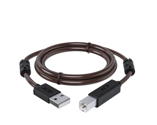 GCR Кабель PROF 2.0m USB 2.0, AM/BM, черно-прозрачный, ферритовые кольца, 28/24 AWG, экран, армированный, морозостойкий