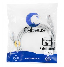 Патчкорд Cabeus PC-UTP-RJ45-Cat.5e-2m  U/UTP, категория 5е, 2xRJ45/8p8c, неэкранированный, серый, PVC, 2м                                                                                                                                                 
