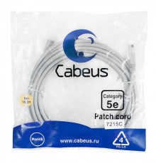 Патчкорд Cabeus PC-UTP-RJ45-Cat.5e-5m  U/UTP, категория 5е, 2xRJ45/8p8c, неэкранированный, серый, PVC, 5м                                                                                                                                                 