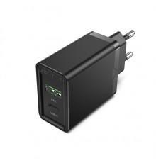 Зарядное устройство Vention 2-port USB(A+C) Wall Charger (18W/20W) EU-Plug Black                                                                                                                                                                          