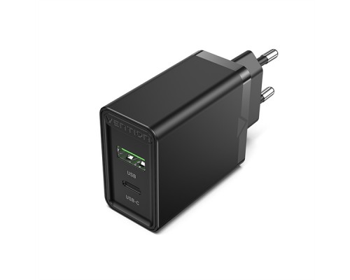 Зарядное устройство Vention 2-port USB(A+C) Wall Charger (18W/20W) EU-Plug Black