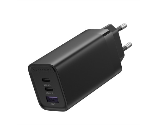 Зарядное устройство Vention 3-port USB(C+C+A) GaN Charger(65W/30W/30W) EU-Plug Black